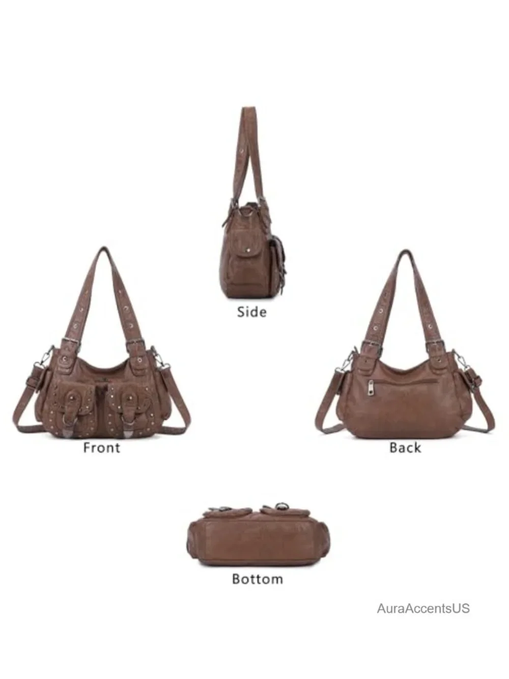 Vegan Leather Hobo Bag Multi Pocket Studded Shoulder Tote Y2K